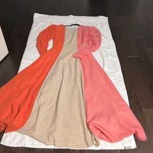 Brand new maxi dress with plaid centre fabric. pristine condition. unique style.